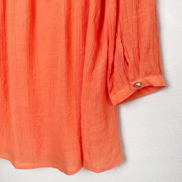 Figueroa & Flowers orange peasant lace yoke scoop neck 3/4 sleeve blouse top S - Picture 9 of 11